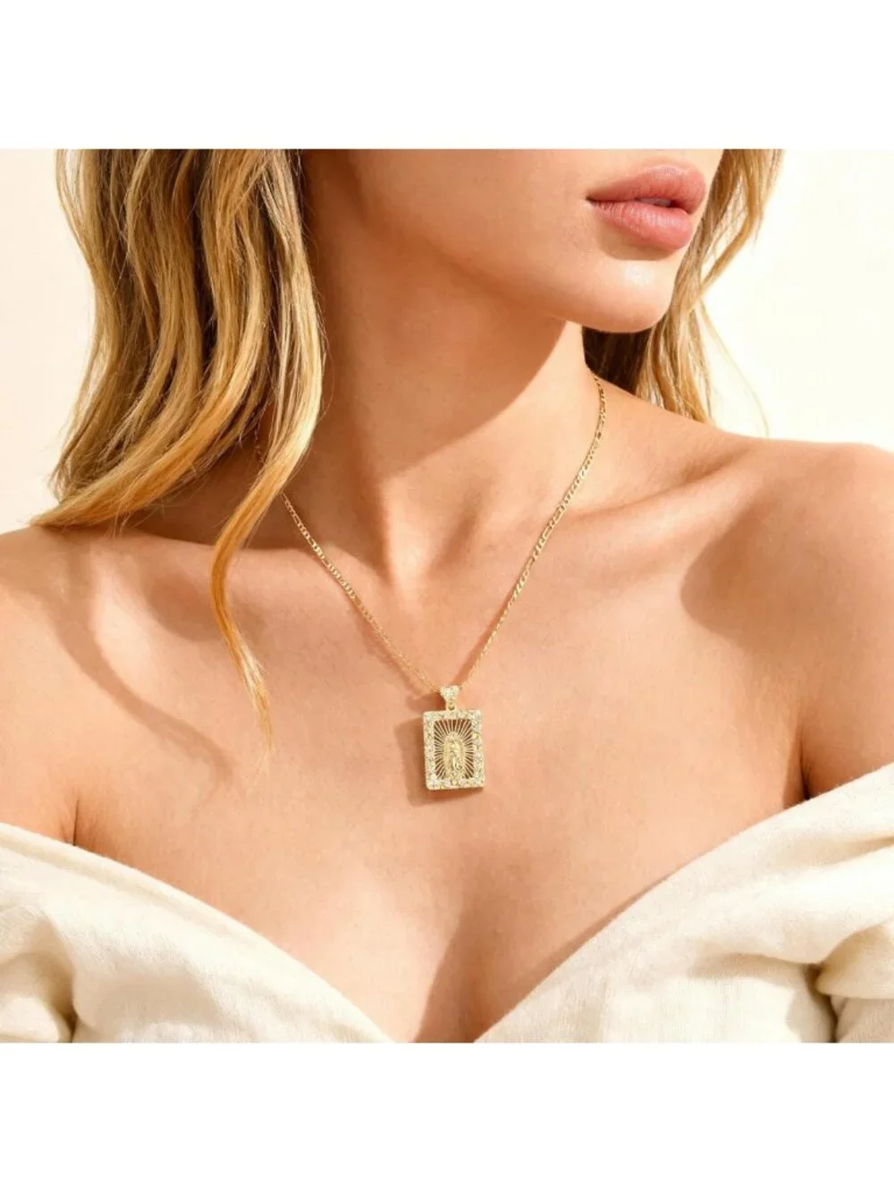 Elegant Gold Virgin Mary Necklace - 14k Plated Virgen de Guadalupe Pendant